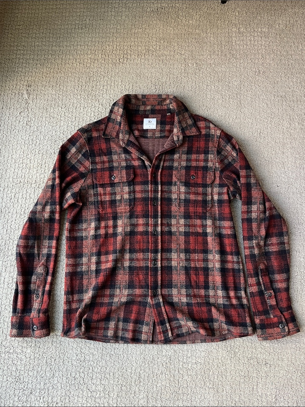 7 Diamonds Men's Red and Tan Plaid Button-Down Shirt